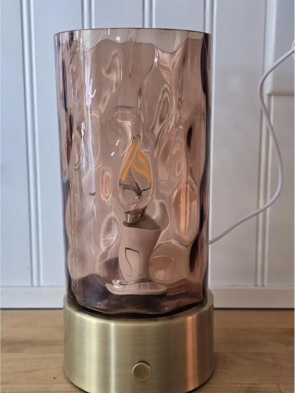Amber Wave Cylinder Glass Touch Table Lamp Battery Operated Or Plug In